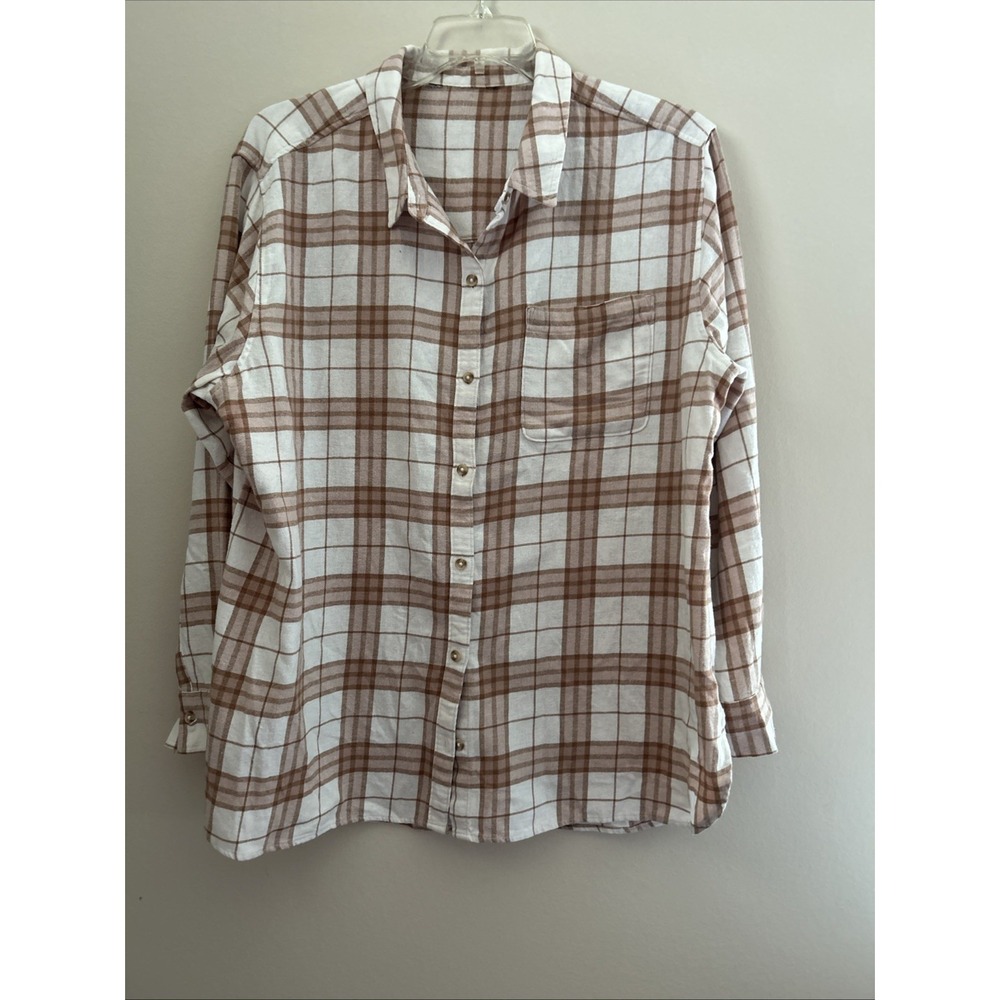 Women's XXL Brown Beige Cotton Soft Flannel Shirt